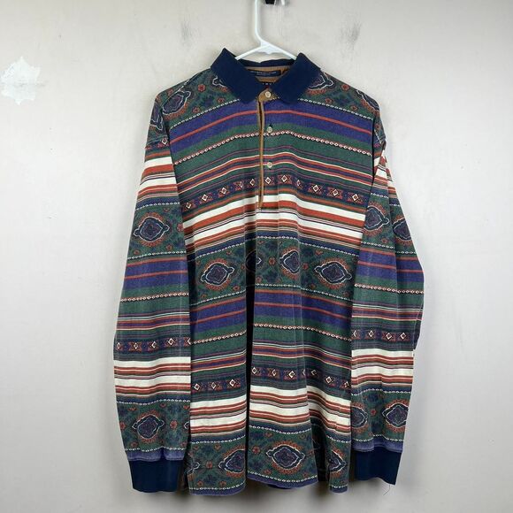 Vintage Tommy Hilfiger Quarter Button Collared Aztec Pattern Long Sleeve Size M - Picture 1 of 8